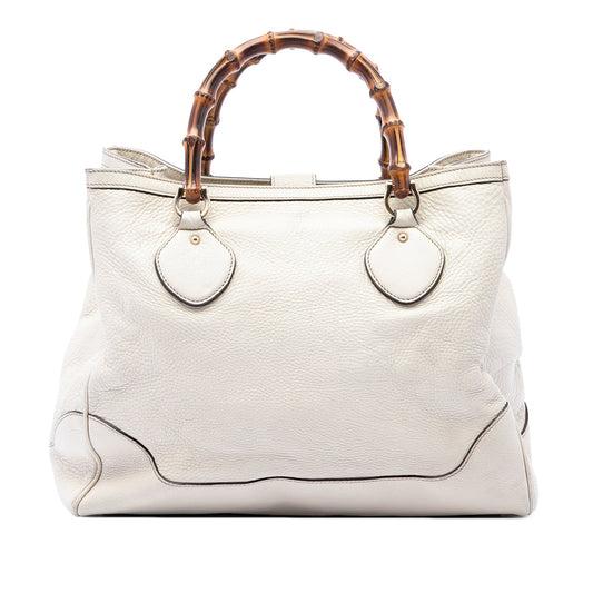 Gucci Calfskin Bamboo Diana Tote — White