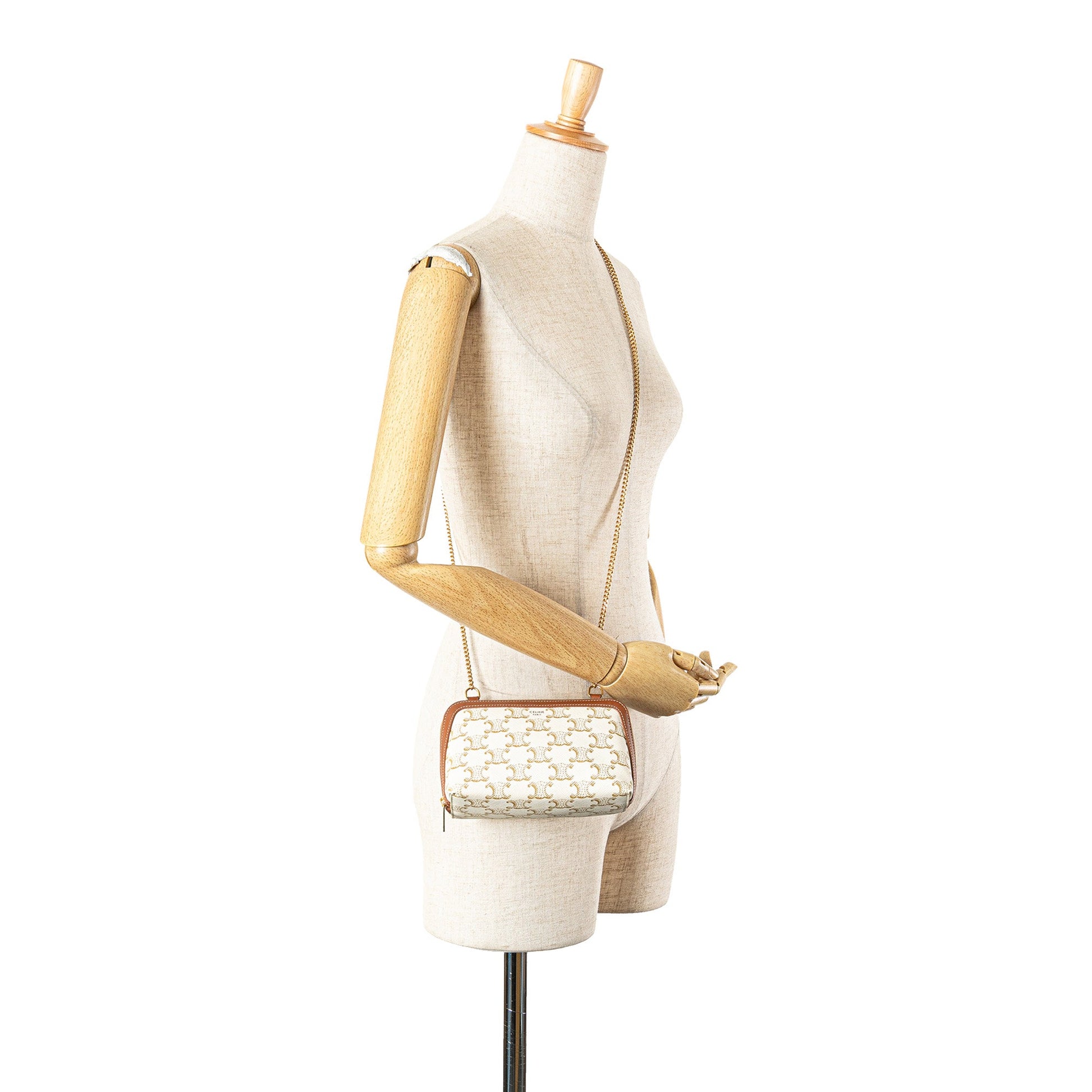 Celine Triomphe Coated Canvas Clutch On Chain