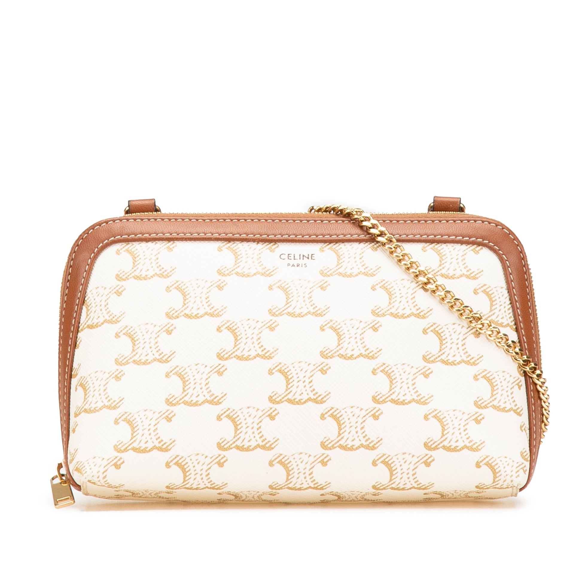 Celine Triomphe Coated Canvas Clutch On Chain