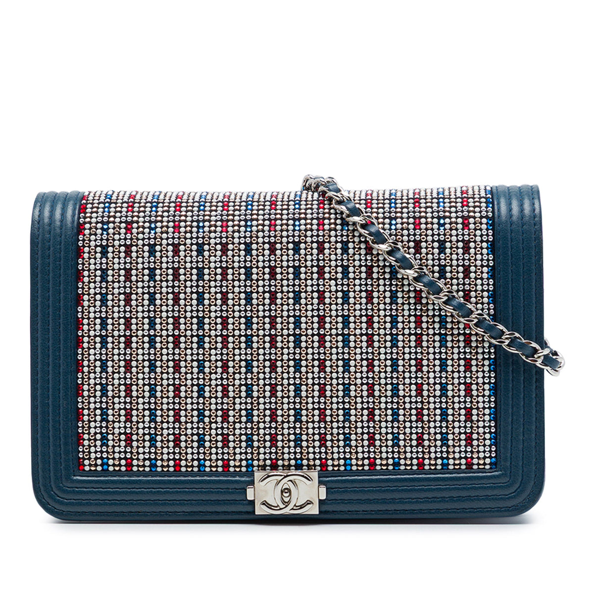 Chanel Crystal Embellished Lambskin Boy Wallet On Chain