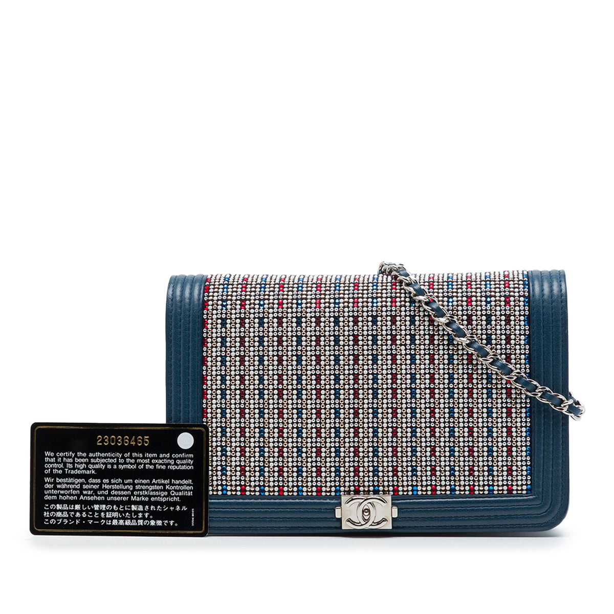 Chanel Crystal Embellished Lambskin Boy Wallet On Chain
