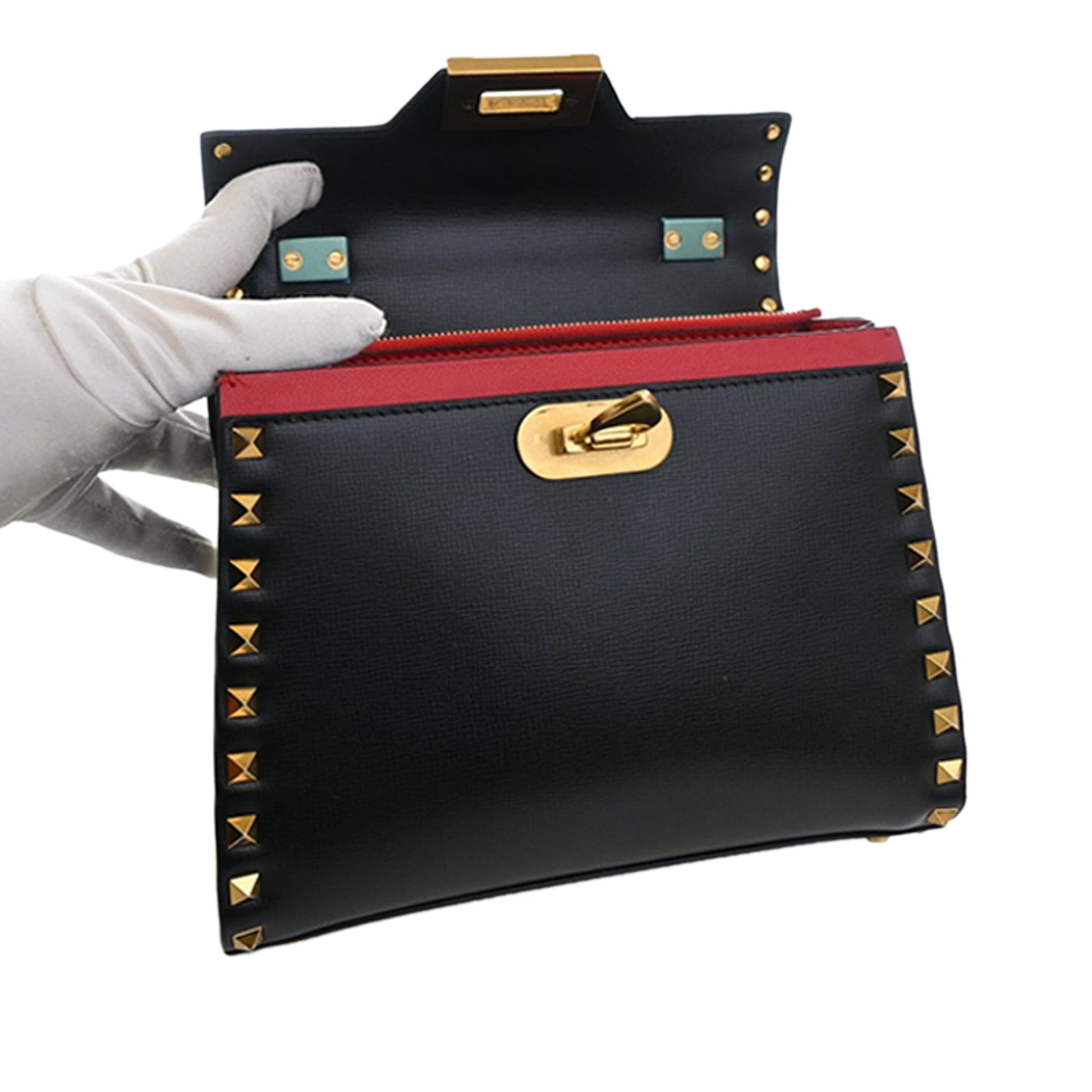 Valentino Small Leather Rockstud Alcove Top Handle Bag