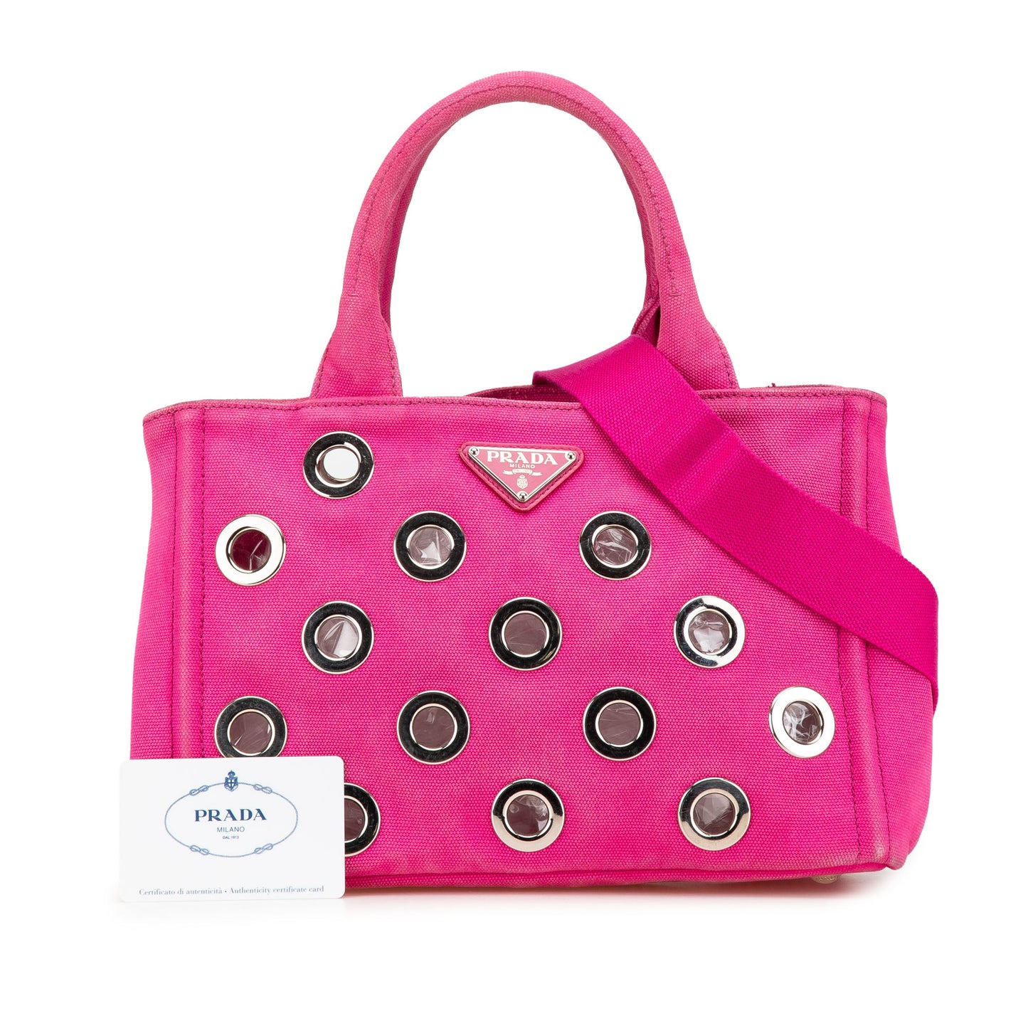 Prada Small Canvas Canapa Grommet Satchel