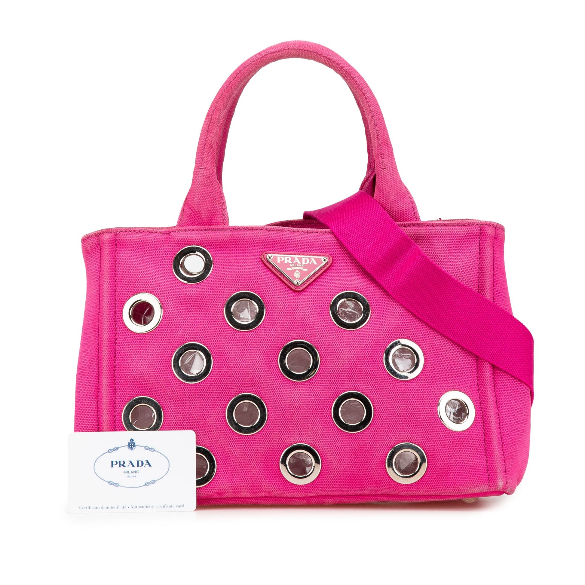 Prada Small Canvas Canapa Grommet Satchel