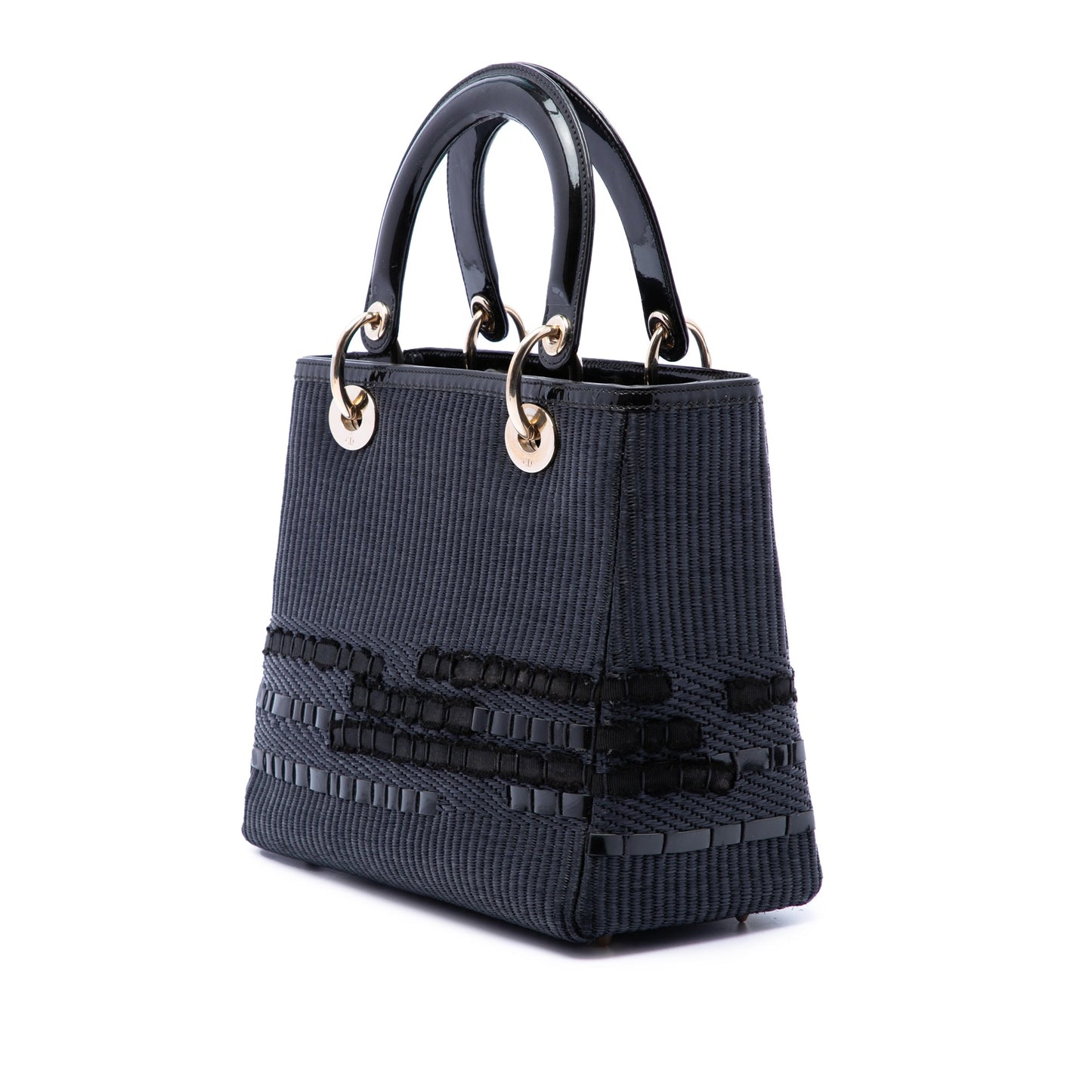 Dior Medium Patent Trimmed Woven Canvas Lady Dior