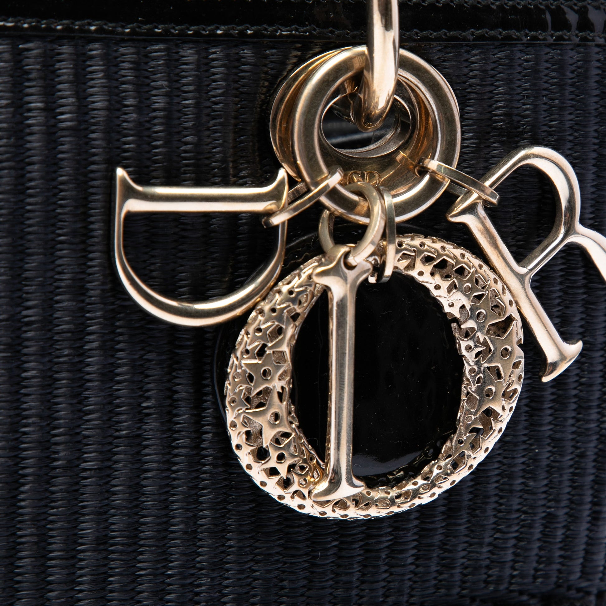 Dior Medium Patent Trimmed Woven Canvas Lady Dior