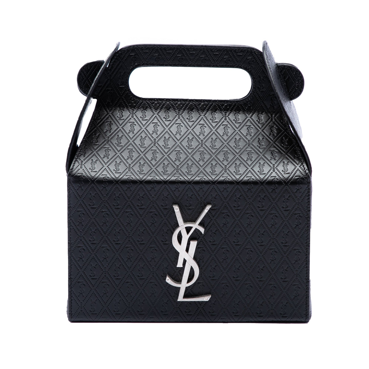 Saint Laurent Monogram Leather Take Away Box Handbag — Black