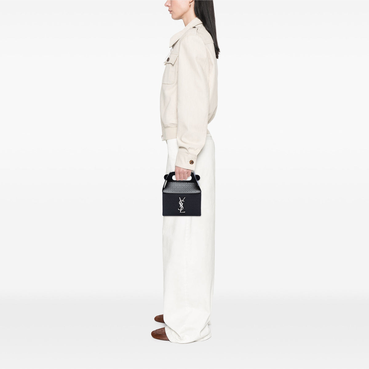 Saint Laurent Monogram Leather Take Away Box Handbag — Black