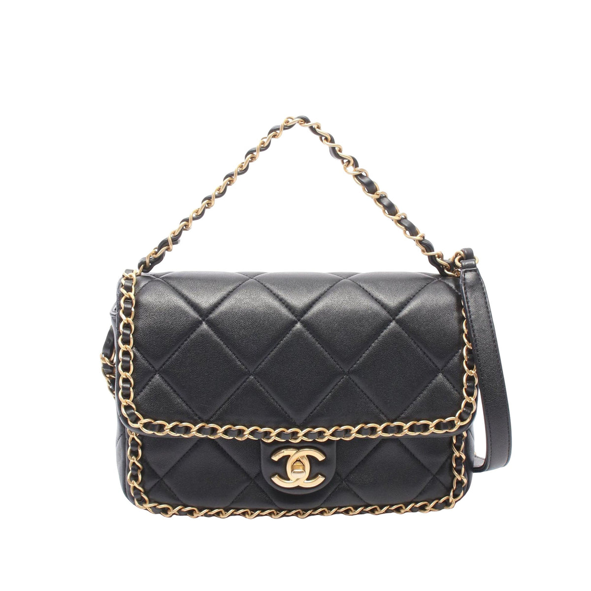 Chanel Small CC Quilted Lambksin Chain Around Flap — Black