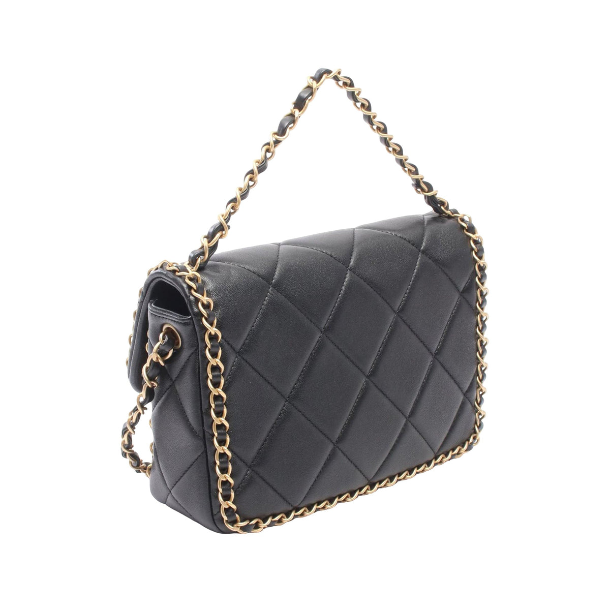 Chanel Small CC Quilted Lambksin Chain Around Flap — Black