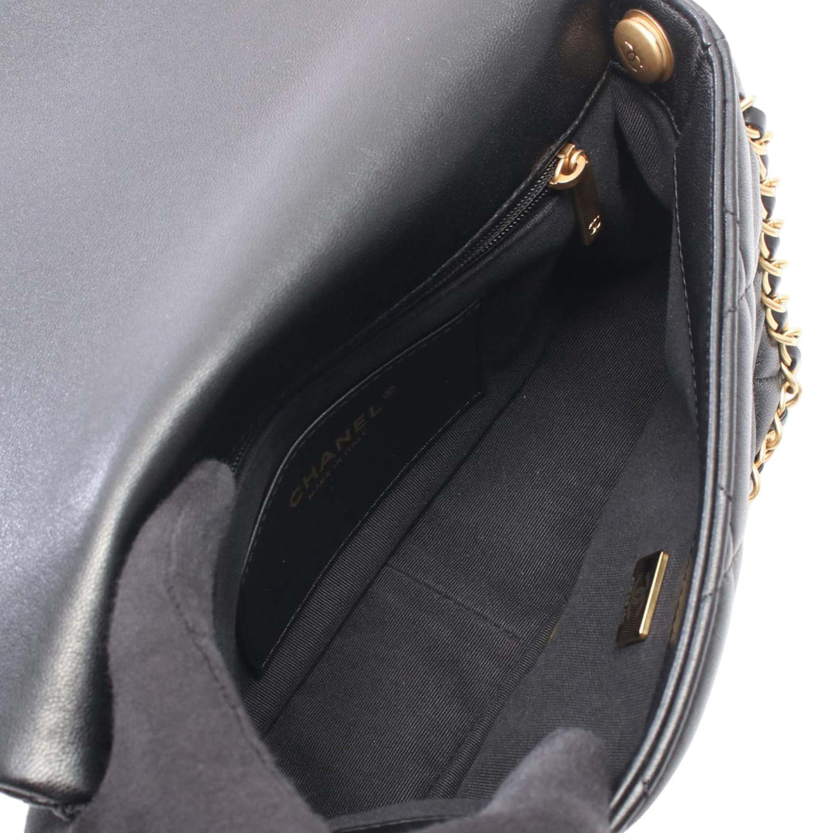 Chanel Small CC Quilted Lambksin Chain Around Flap — Black