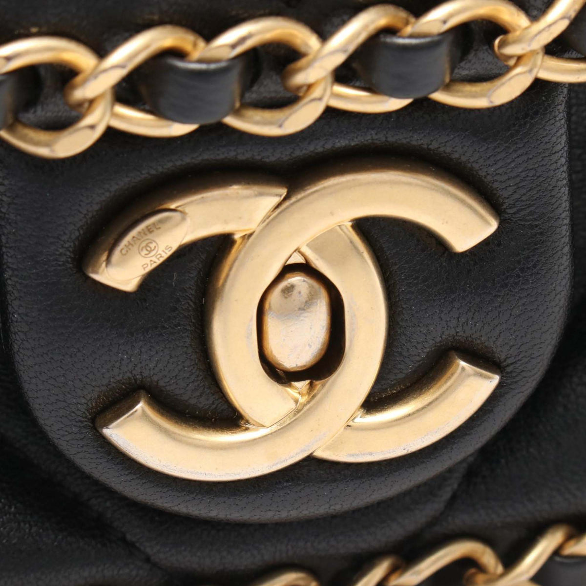 Chanel Small CC Quilted Lambksin Chain Around Flap — Black