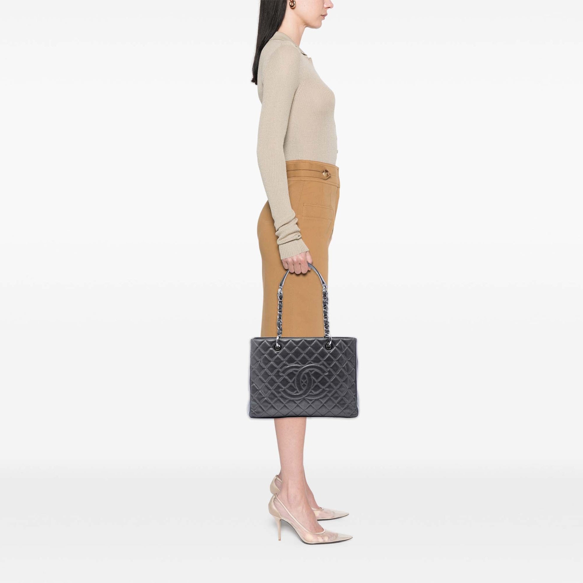 Chanel Metallic Caviar Grand Shopping Tote