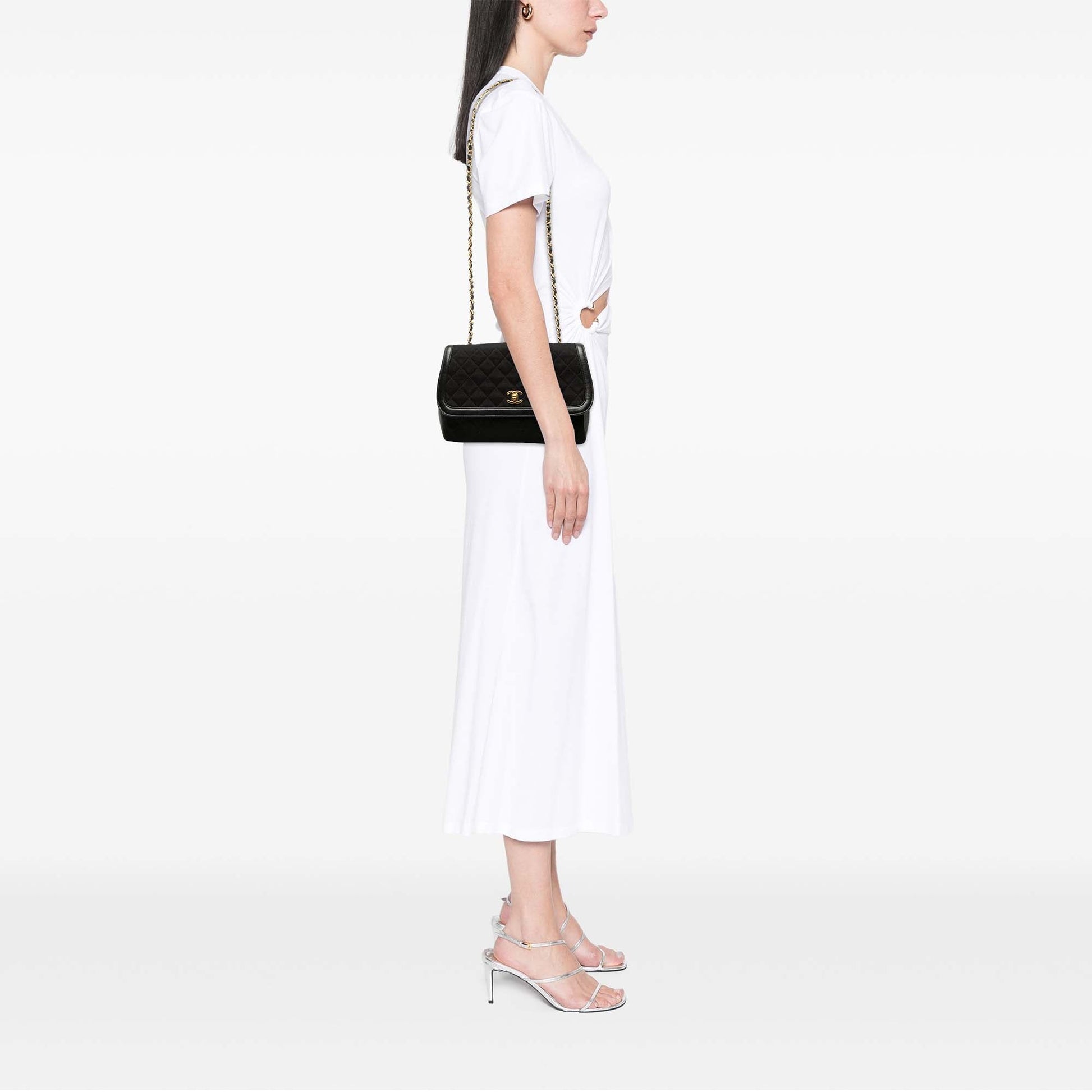 Chanel CC Quilted Jersey and Lambskin Trimmed Single Flap