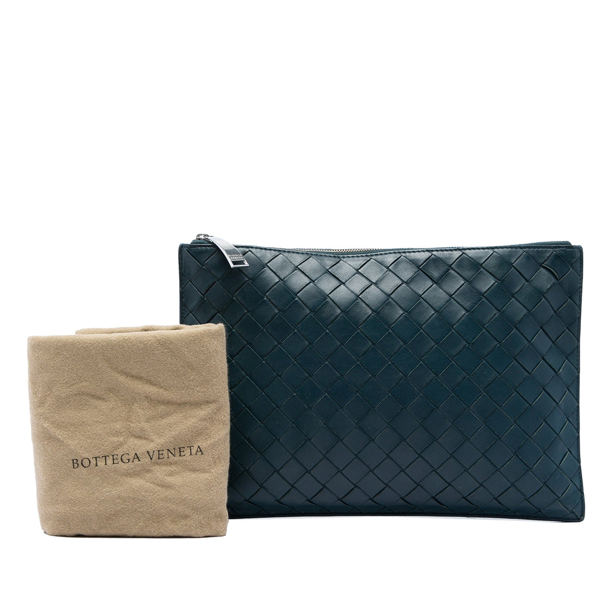 Bottega Veneta Nappa Intrecciato Clutch — Blue