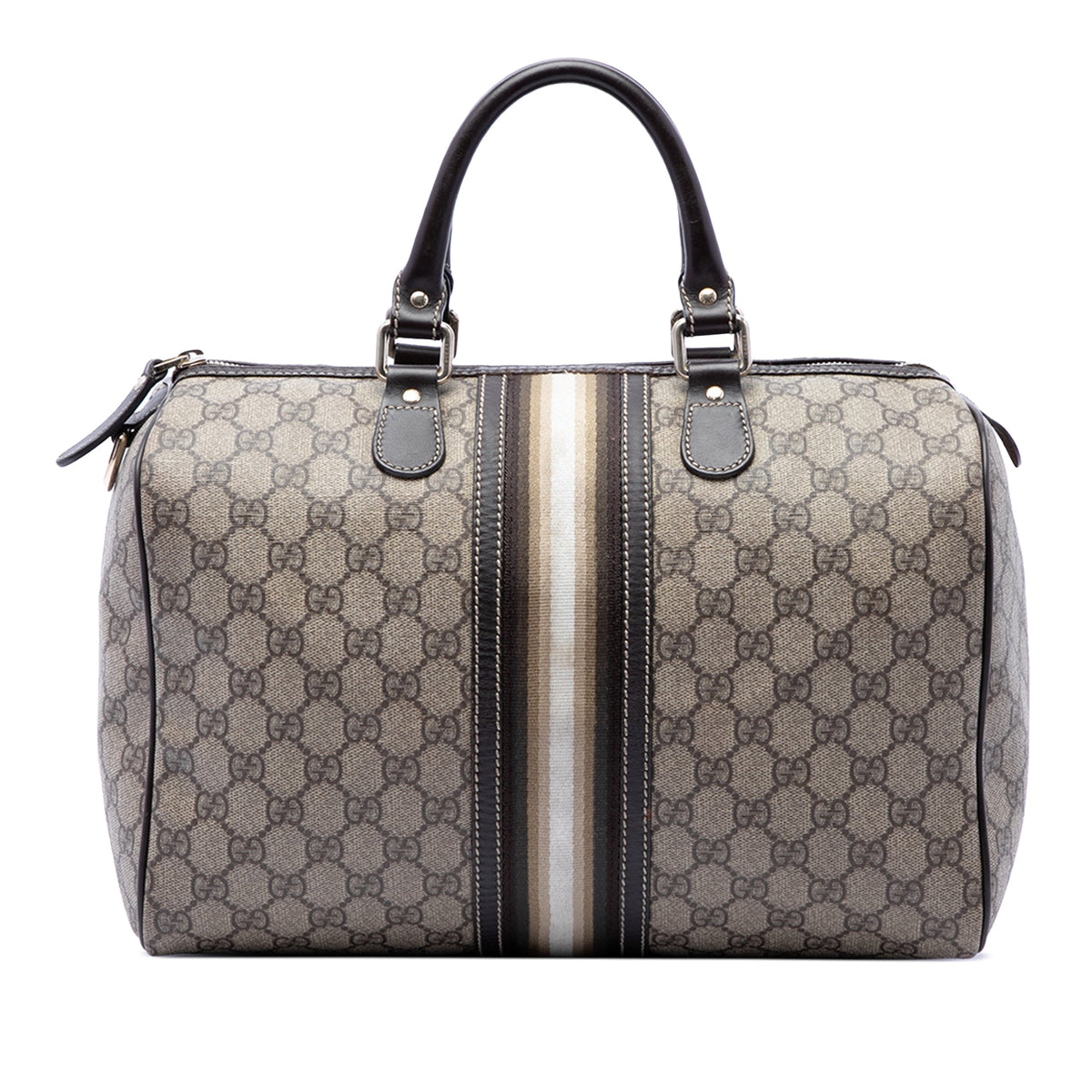 Gucci Medium GG Supreme Joy Web Boston Bag — Beige