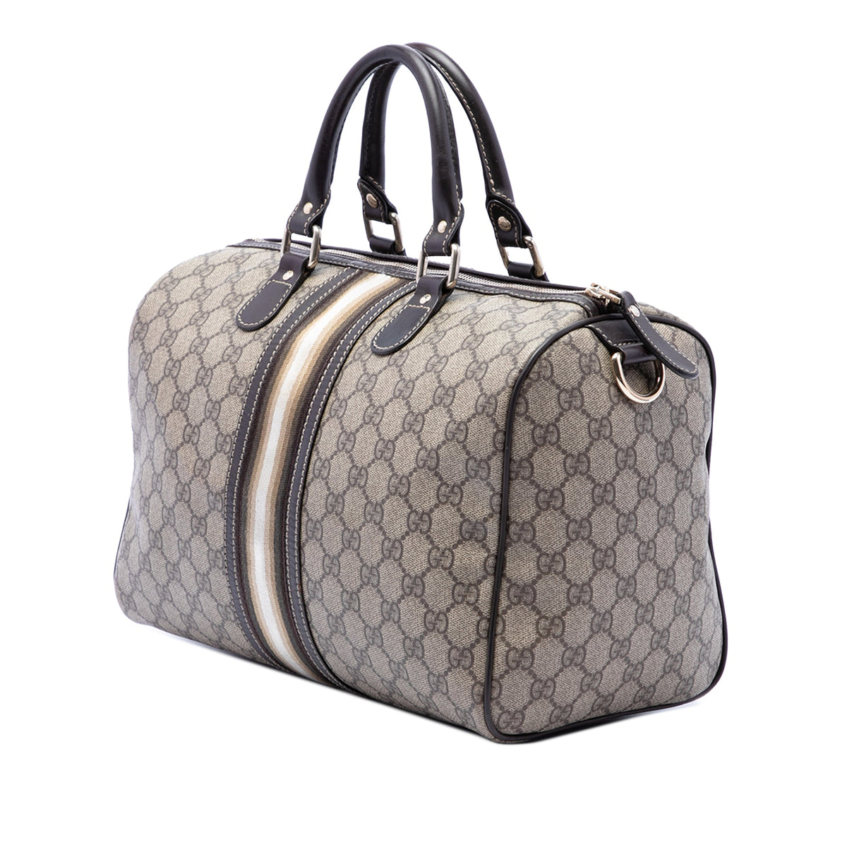 Gucci Medium GG Supreme Joy Web Boston Bag — Beige