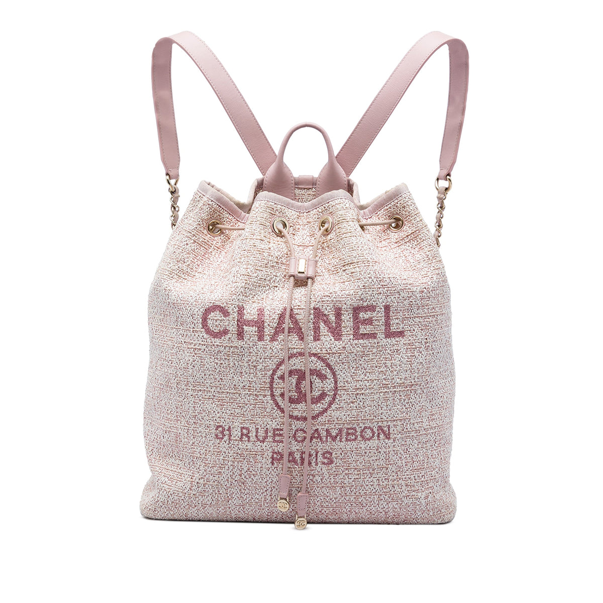 Chanel Tweed Deauville Drawstring Backpack — Pink