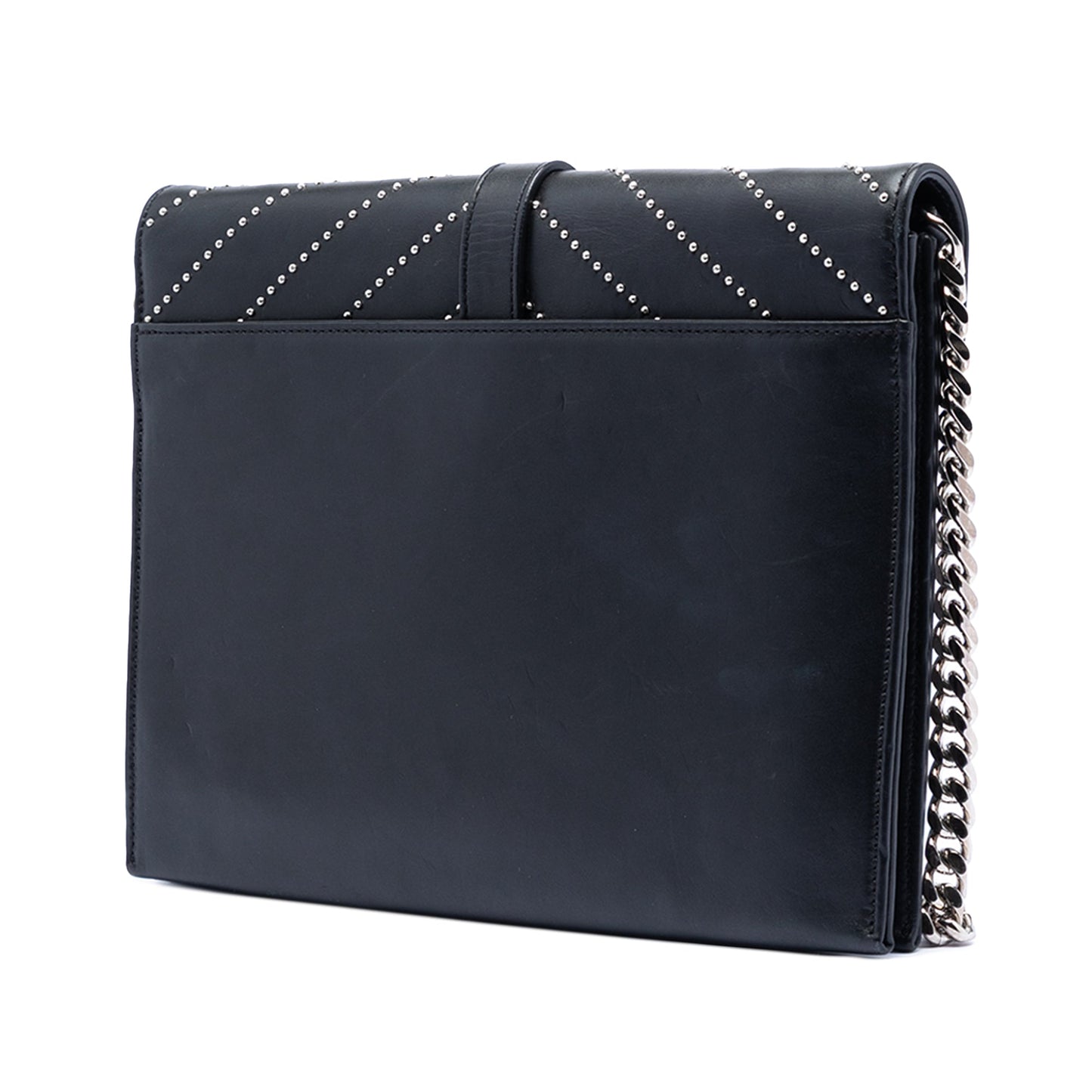 Saint Laurent Studded Chevron Calfskin Monogram Envelope Chain Flap