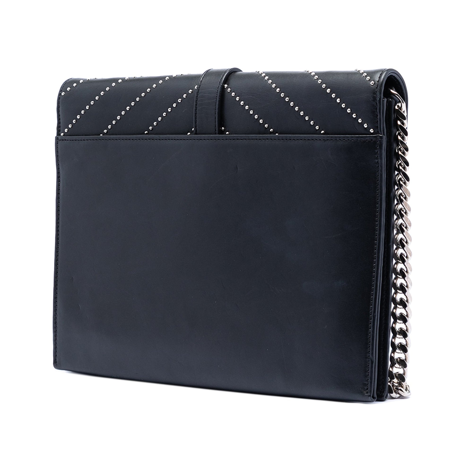 Saint Laurent Studded Chevron Calfskin Monogram Envelope Chain Flap