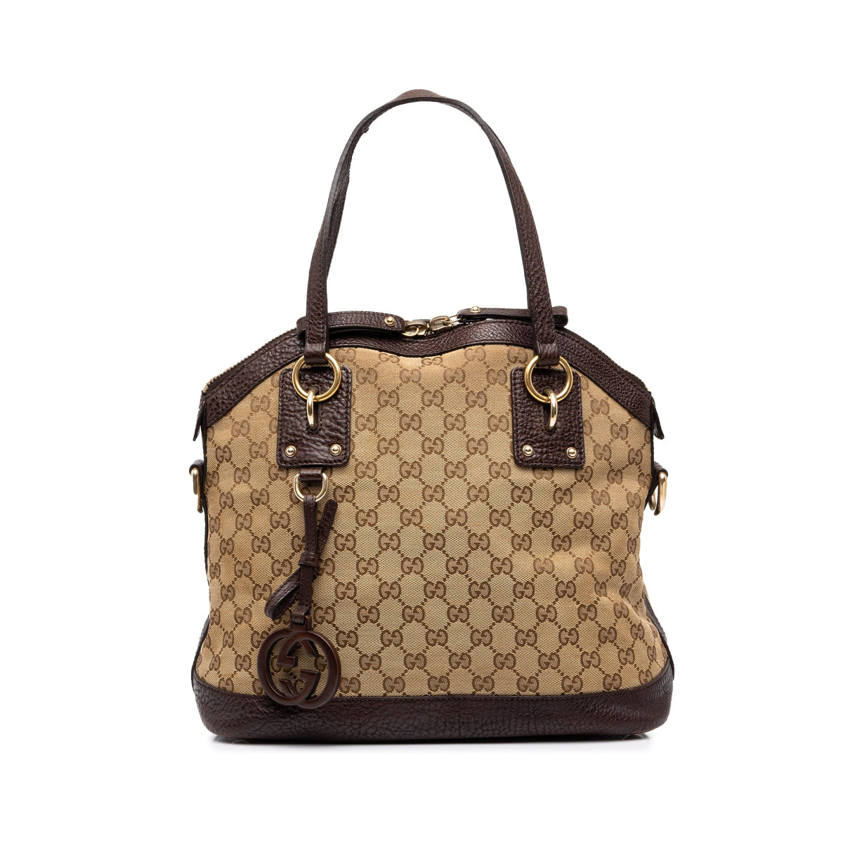 Gucci Medium GG Canvas Charm Dome Satchel — Beige