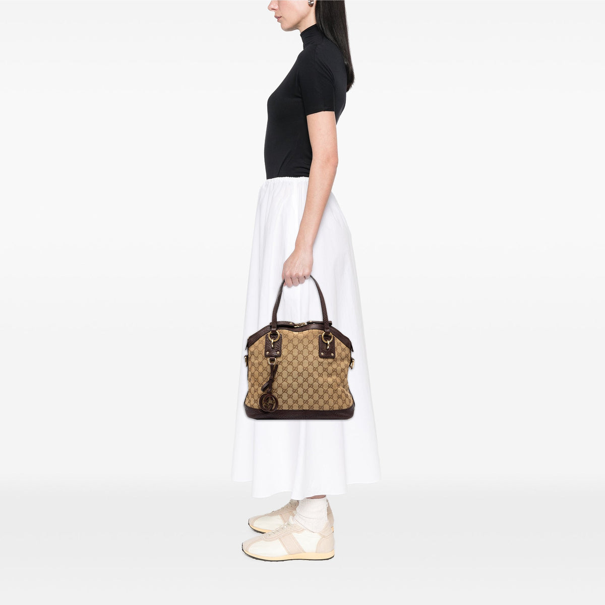 Gucci Medium GG Canvas Charm Dome Satchel — Beige