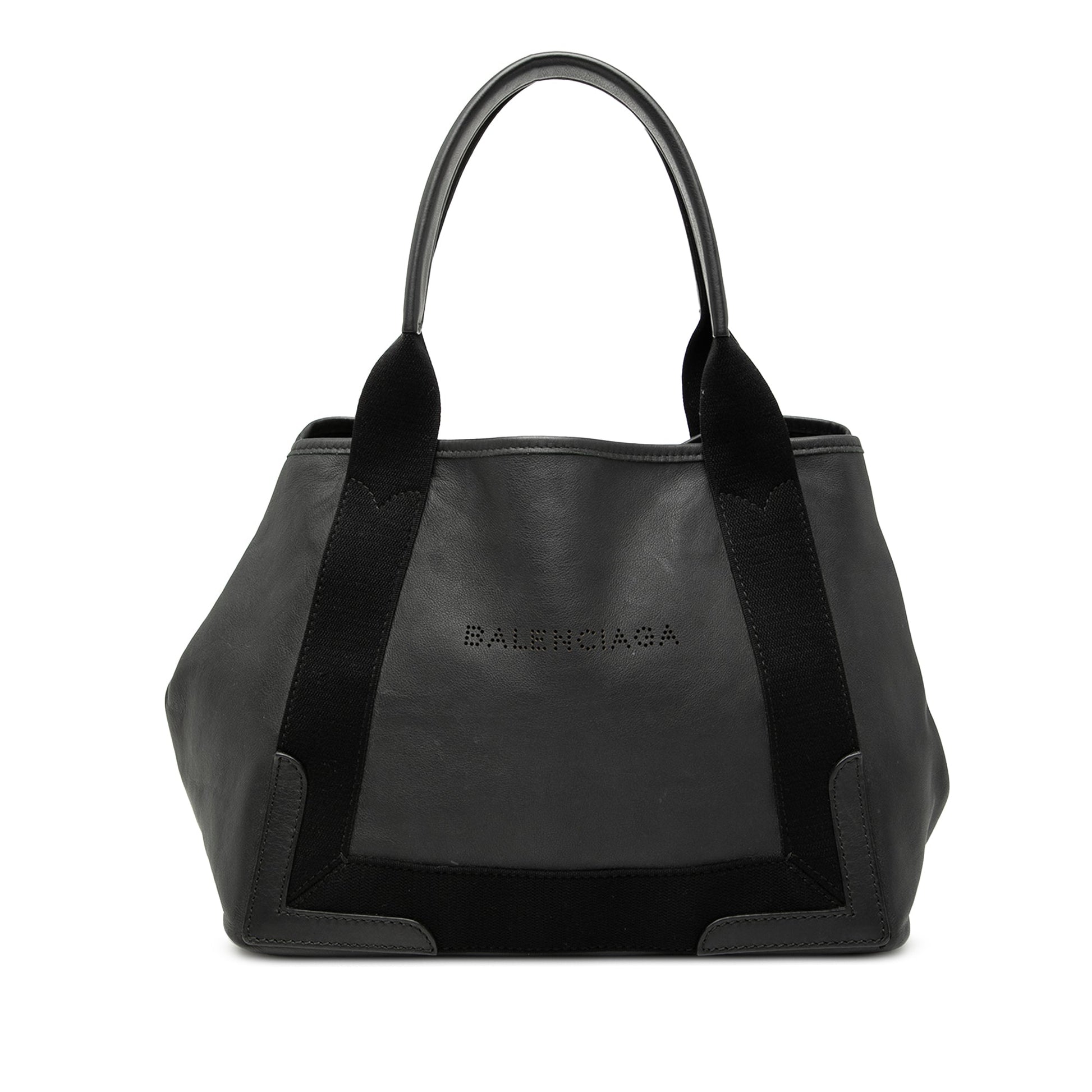 Balenciaga Calfskin Perforated Navy Cabas Tote S