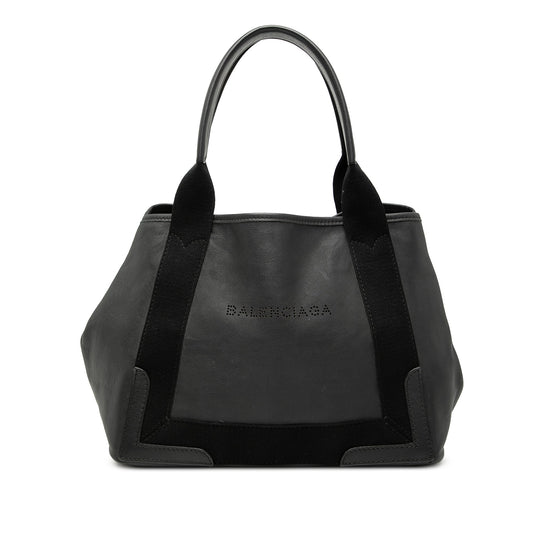 Balenciaga Calfskin Perforated Navy Cabas Tote S