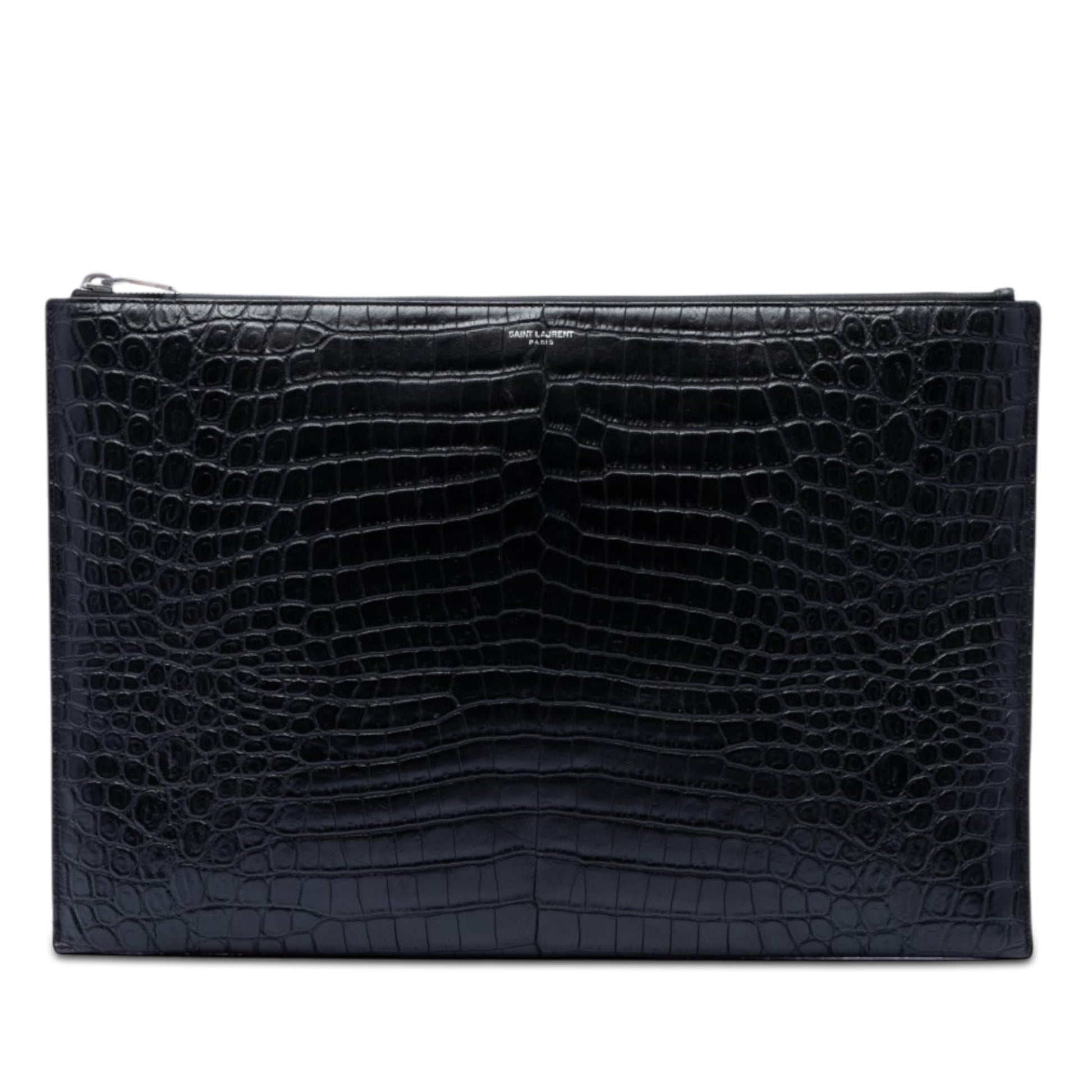 Saint Laurent Croc Embossed Leather Document Holder