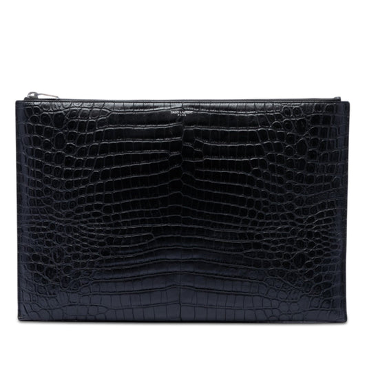 Saint Laurent Croc Embossed Leather Document Holder