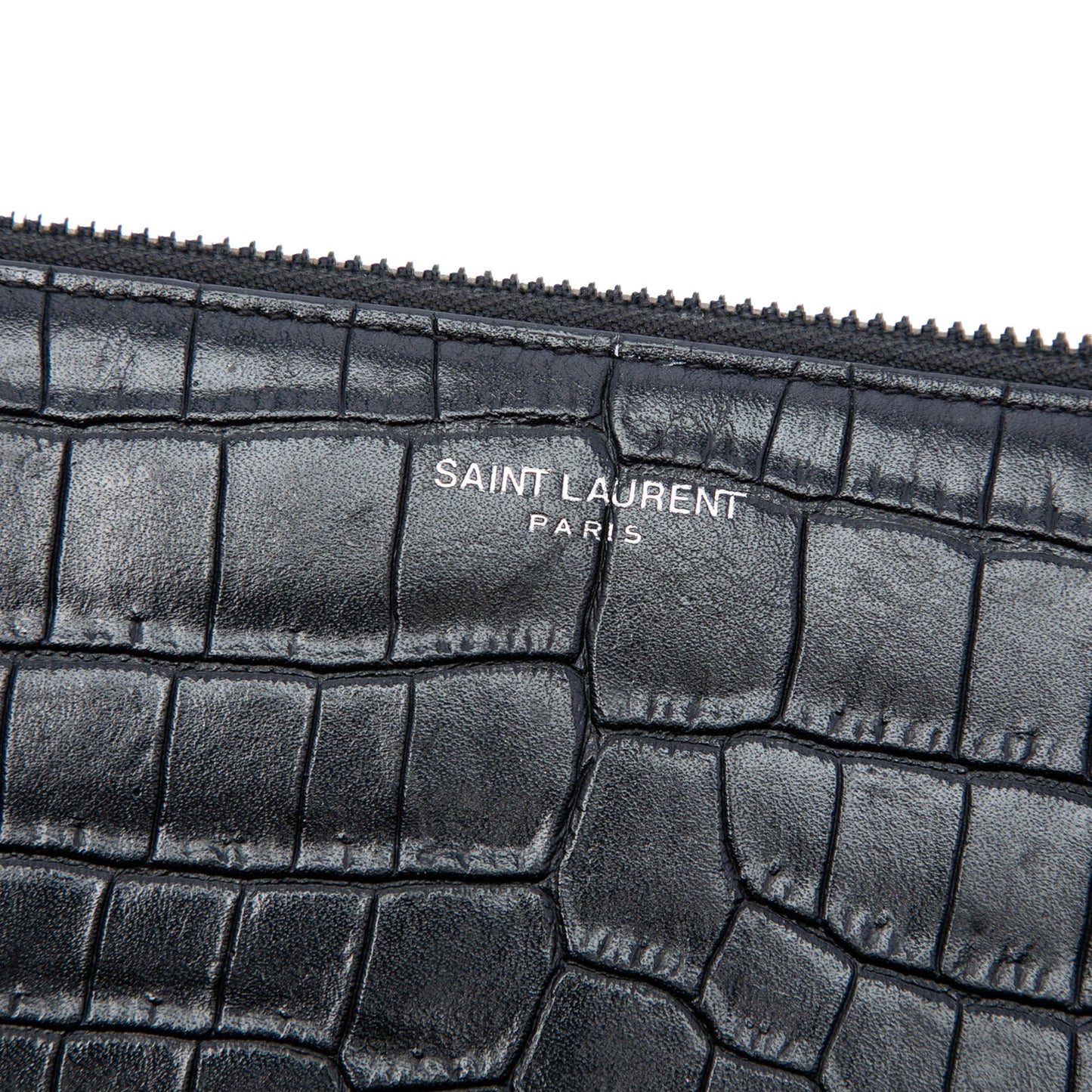 Saint Laurent Croc Embossed Leather Document Holder