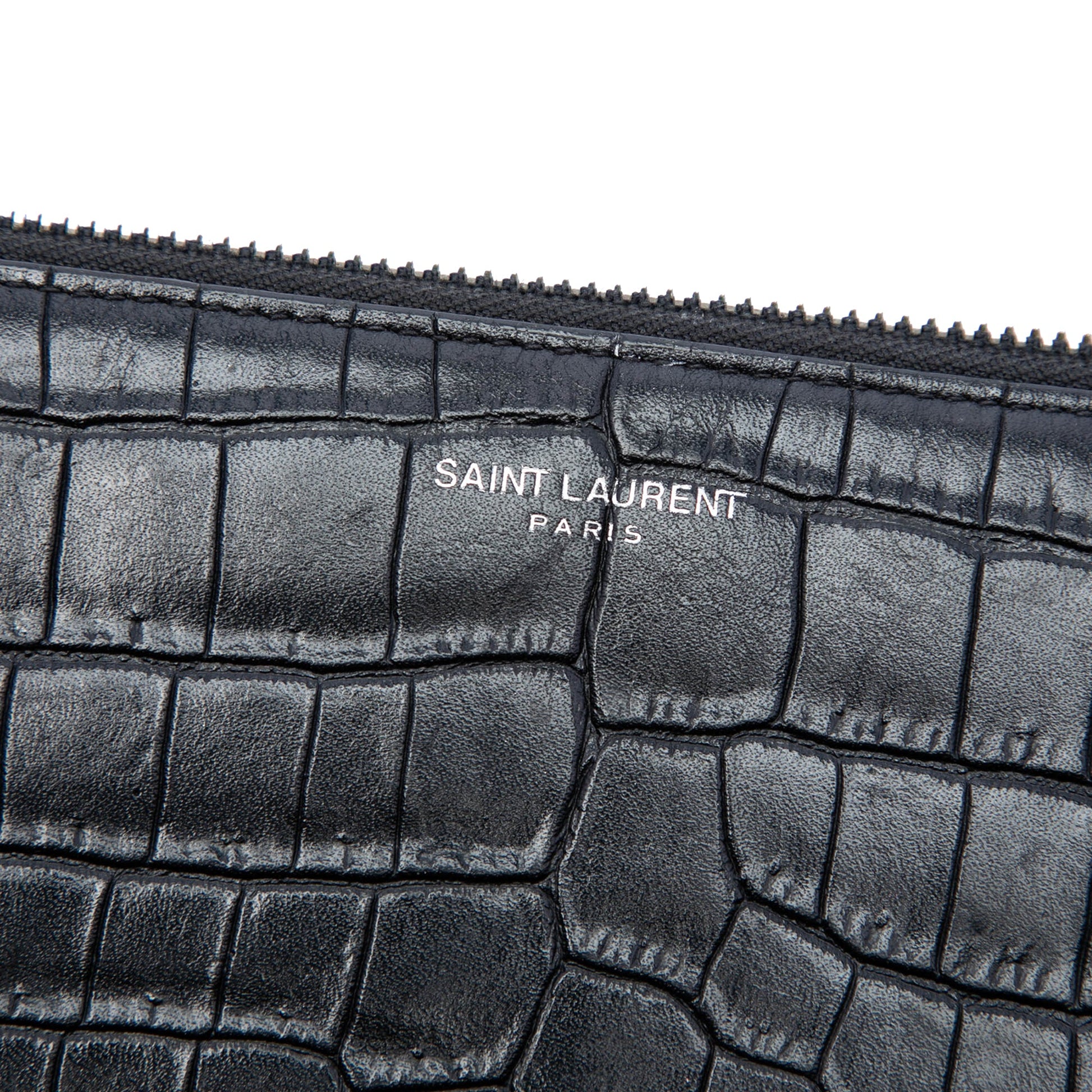 Saint Laurent Croc Embossed Leather Document Holder