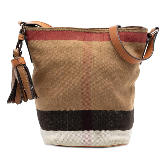 Burberry Mini Mega Check Canvas Ashby Tassel Bucket Bag