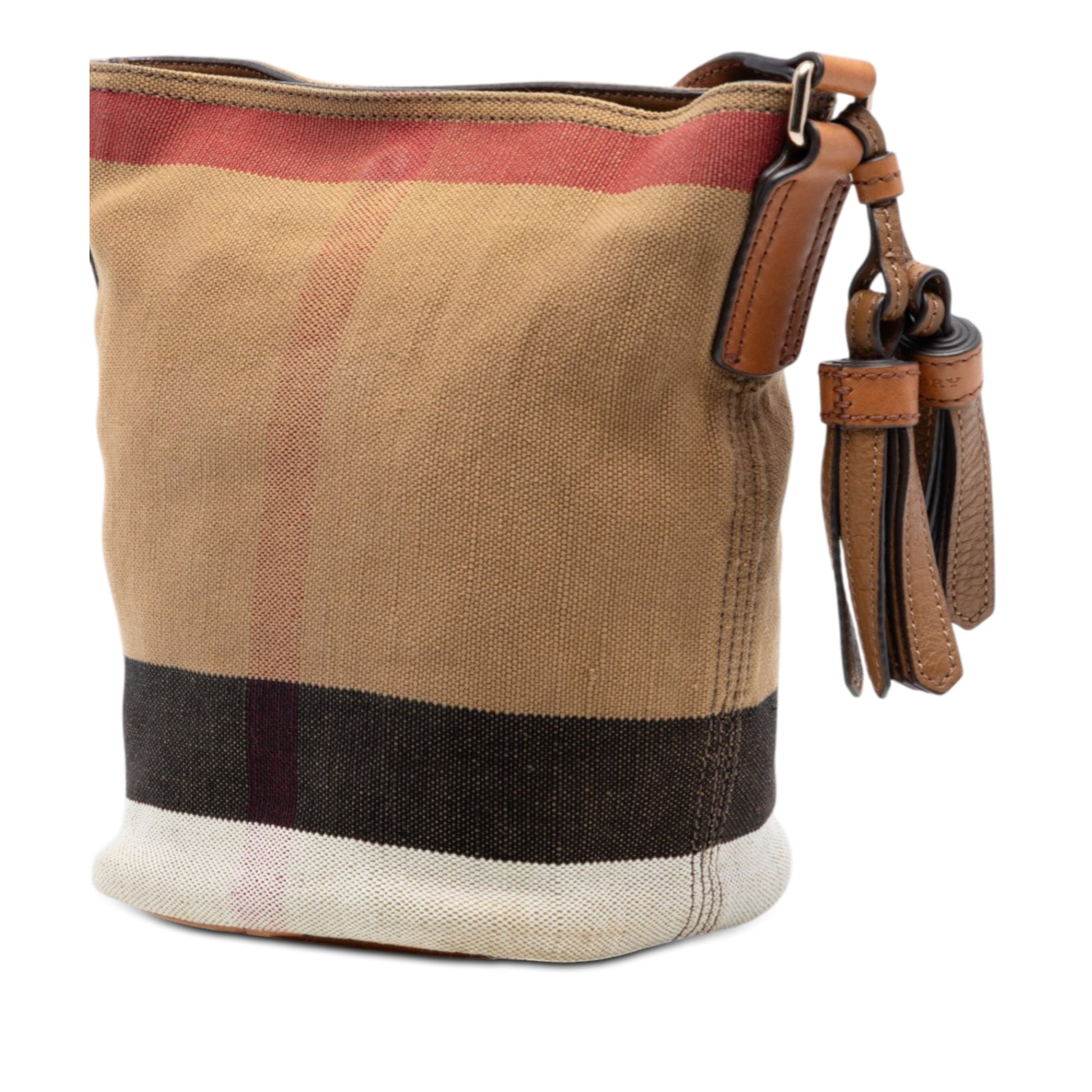 Burberry Mini Mega Check Canvas Ashby Tassel Bucket Bag