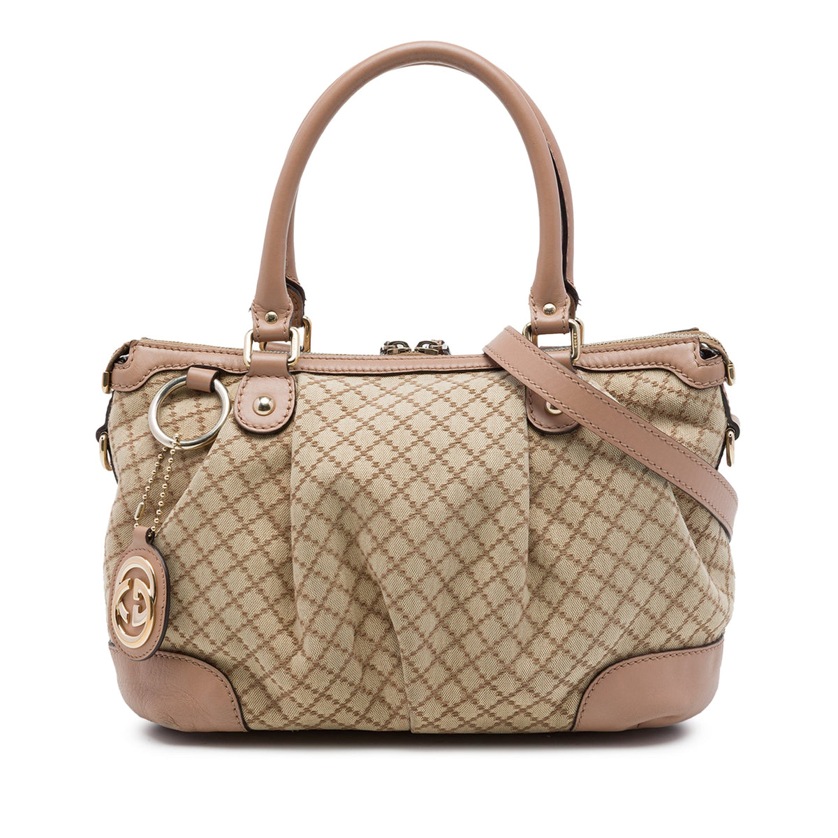 Gucci Diamante Canvas Sukey Satchel — Beige