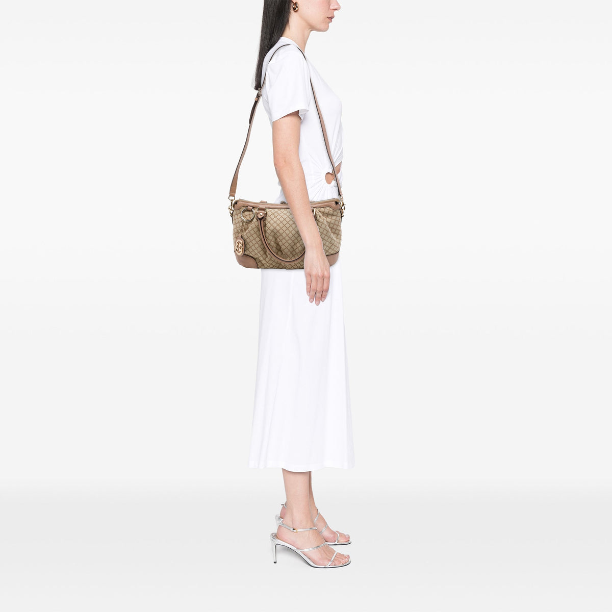 Gucci Diamante Canvas Sukey Satchel — Beige