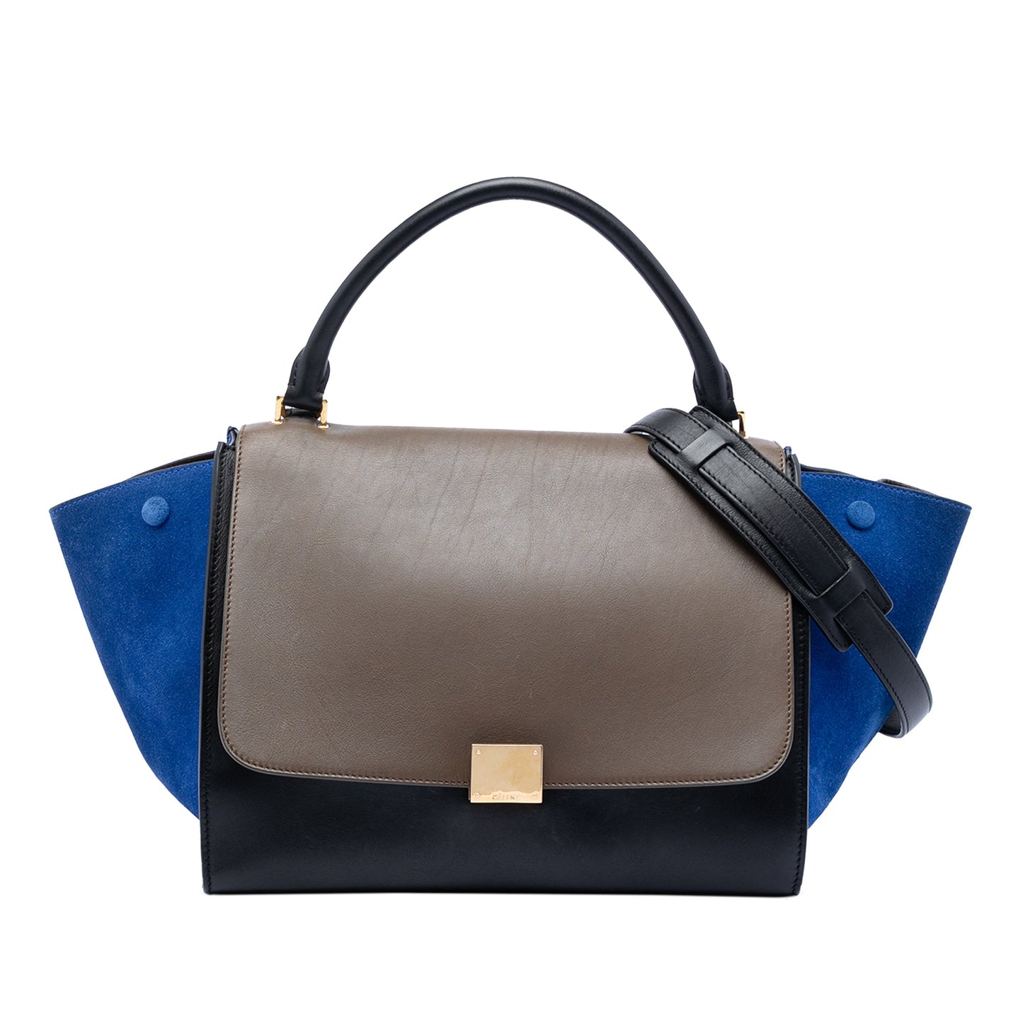 Celine Medium Tricolor Calfskin and Suede Trapeze Satchel