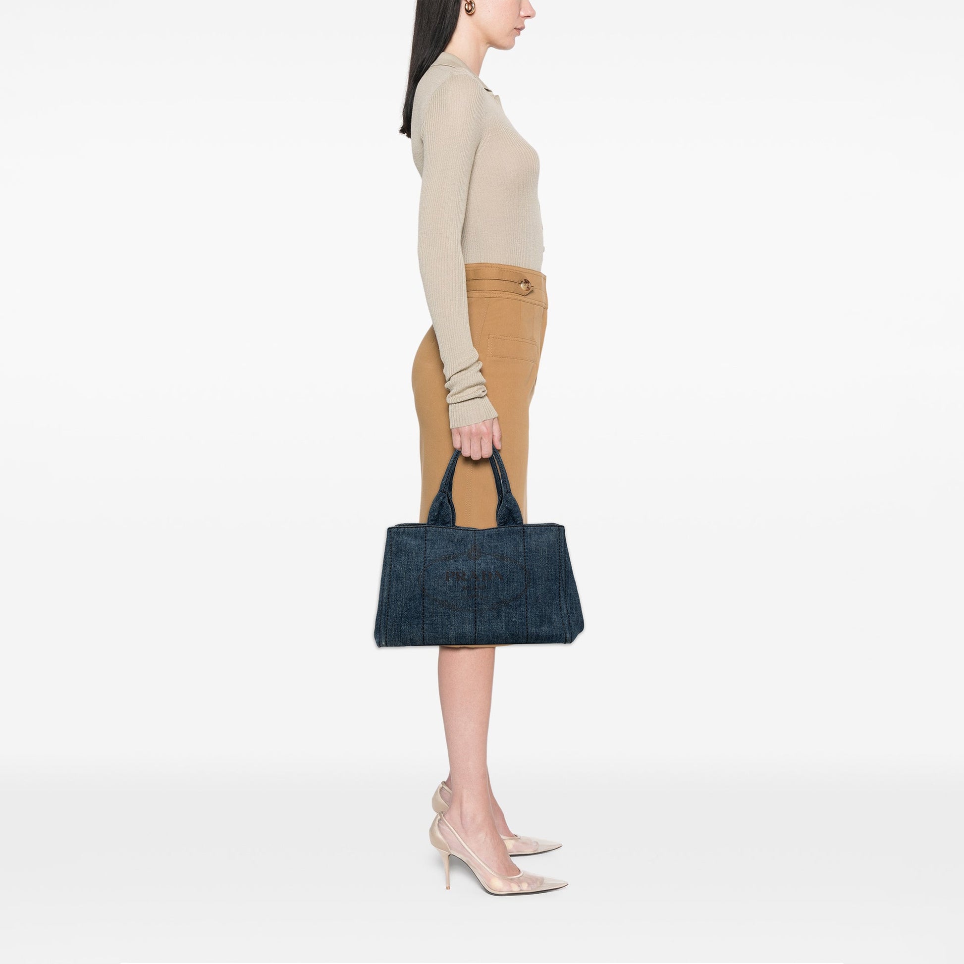 Prada Denim Canapa Logo Tote