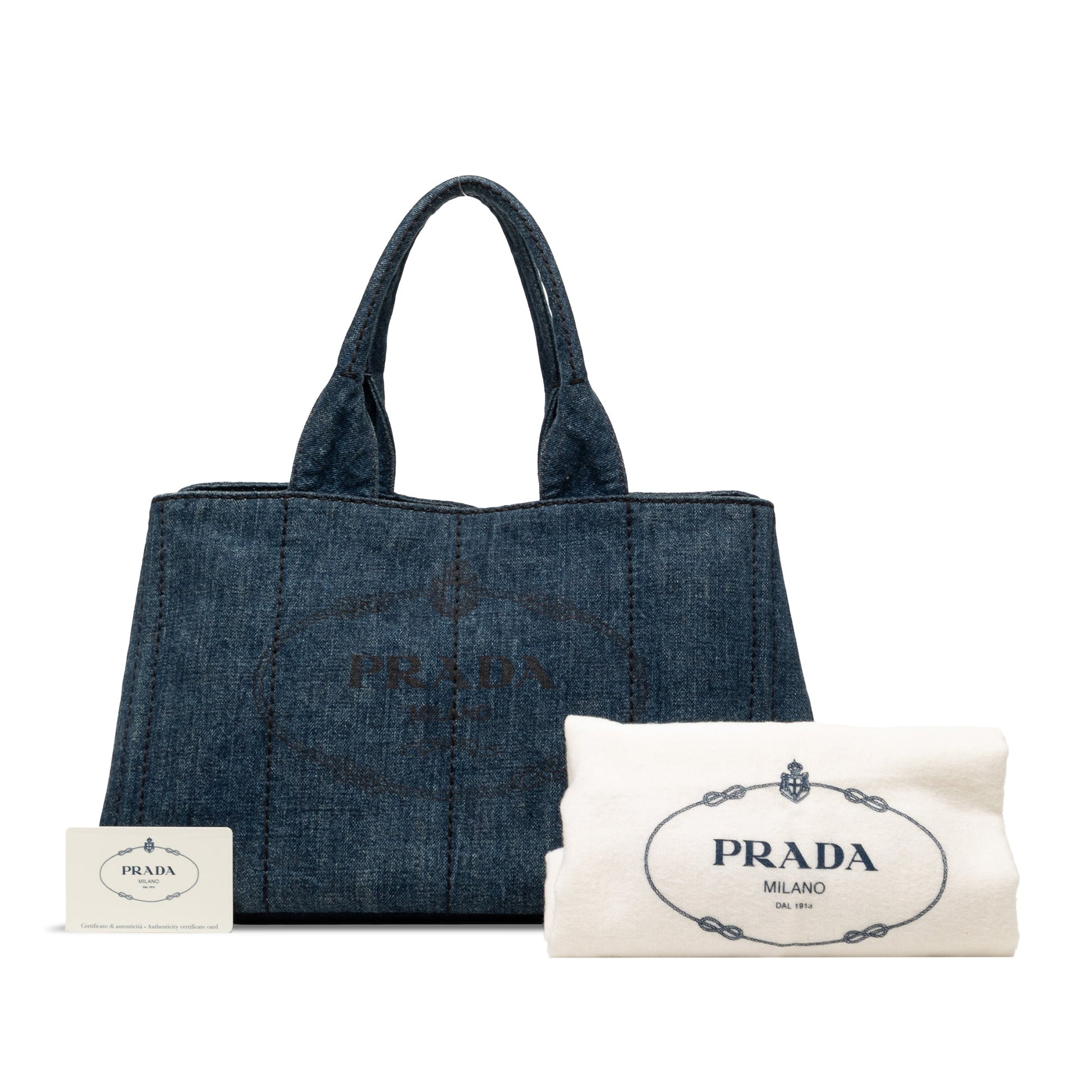 Prada Denim Canapa Logo Tote
