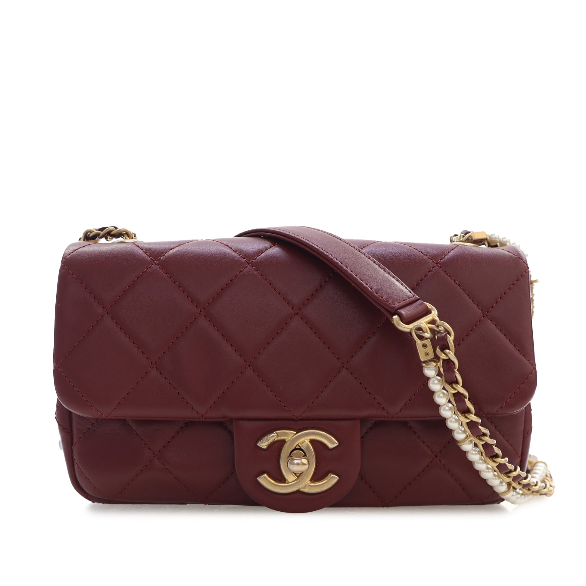 Chanel Mini Quilted Calfskin Crystal Pearls Chain Flap