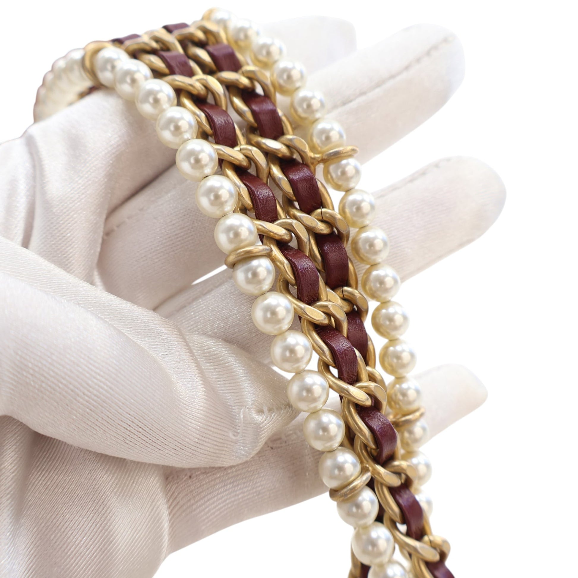 Chanel Mini Quilted Calfskin Crystal Pearls Chain Flap