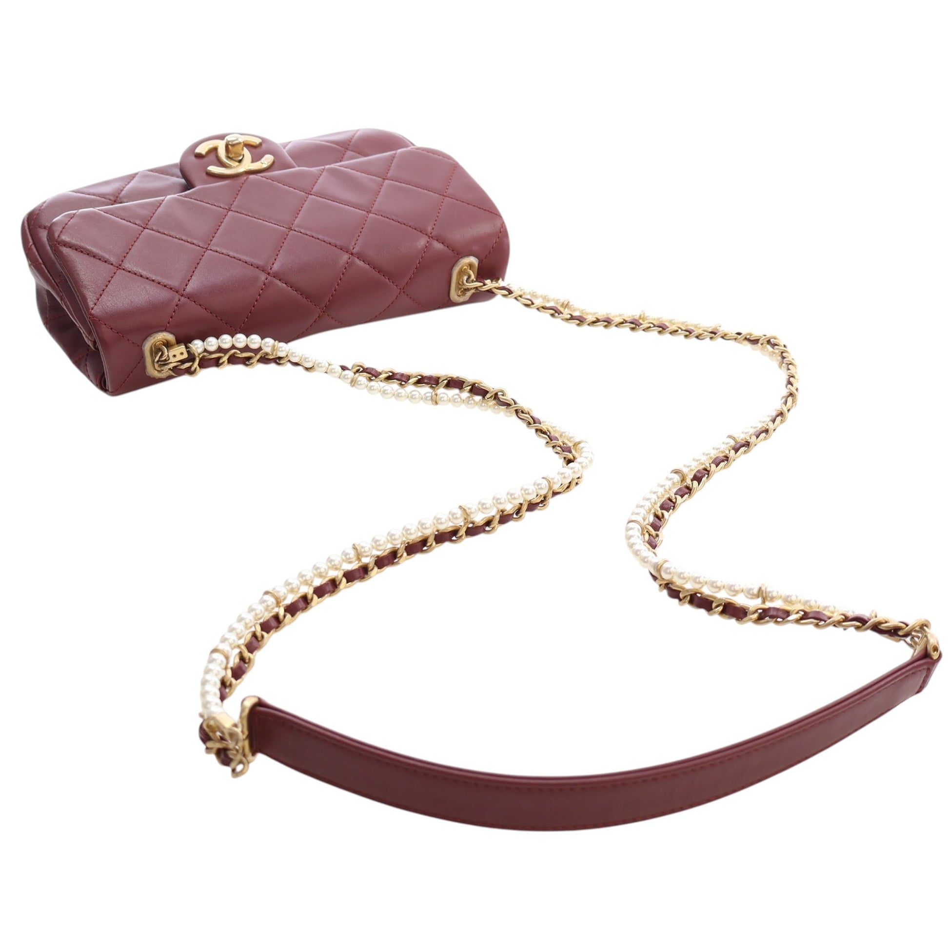 Chanel Mini Quilted Calfskin Crystal Pearls Chain Flap
