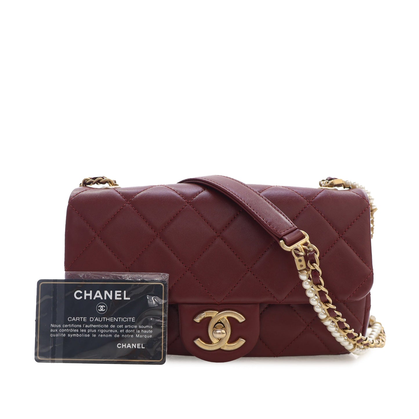 Chanel Mini Quilted Calfskin Crystal Pearls Chain Flap
