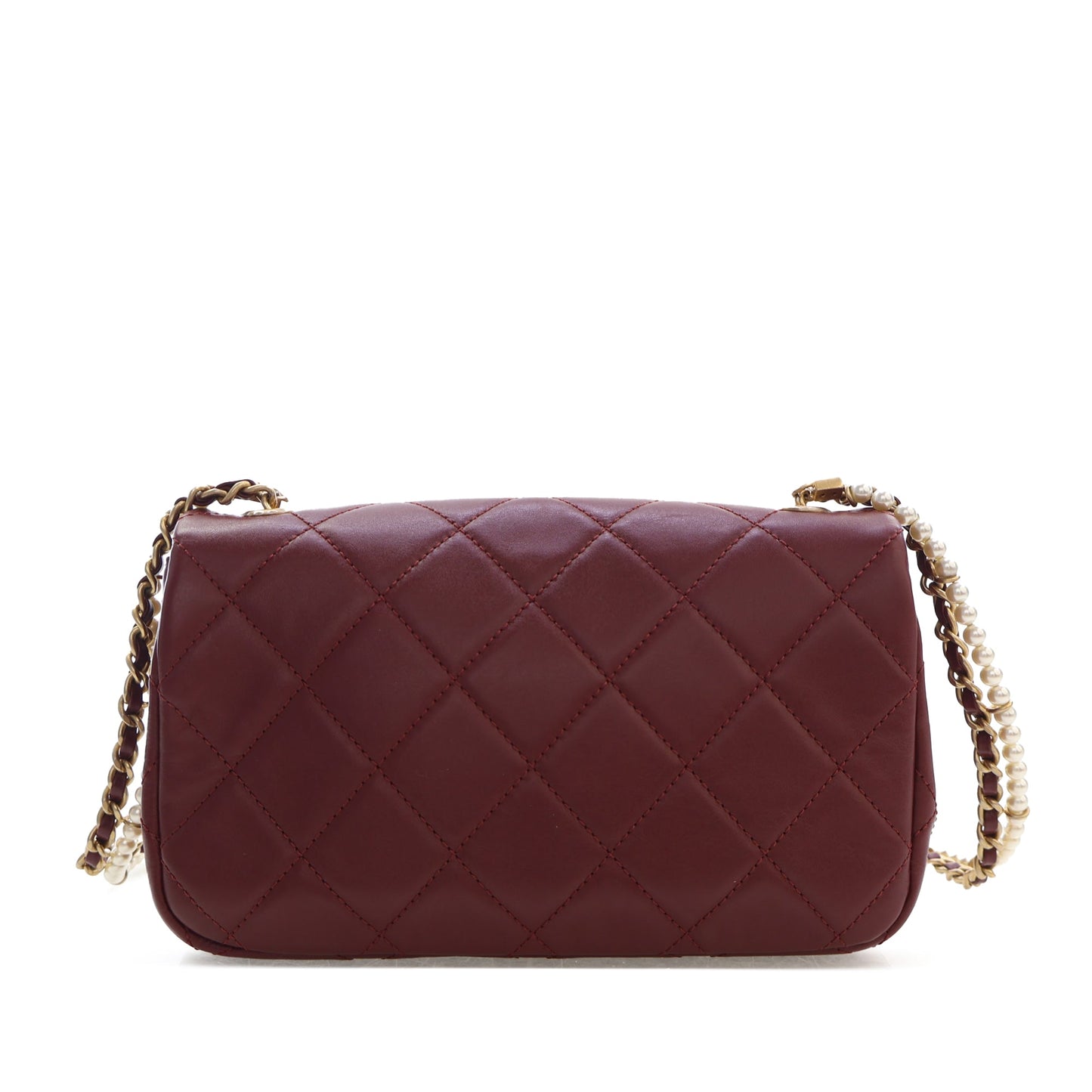 Chanel Mini Quilted Calfskin Crystal Pearls Chain Flap