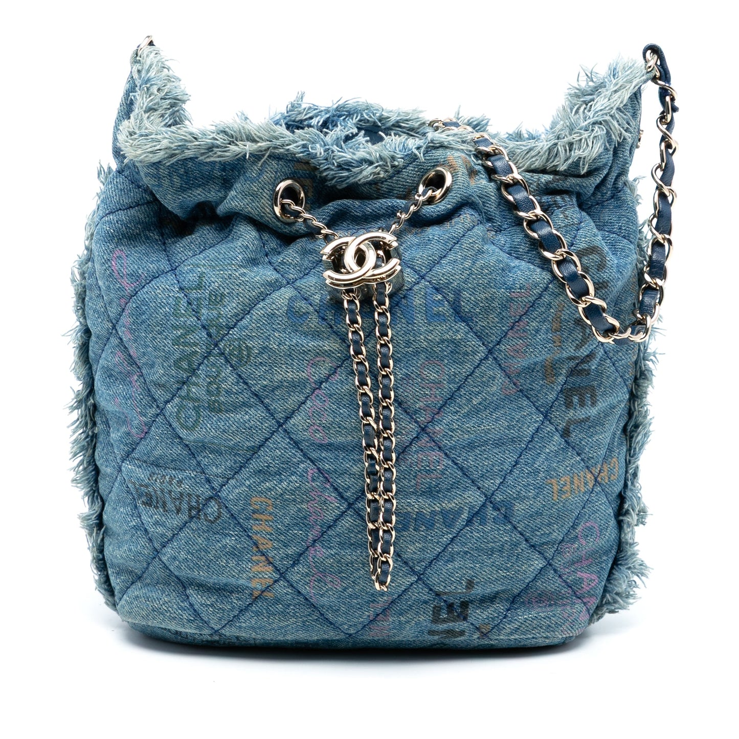 Chanel Medium Quilted Denim Mood Bucket with Chain