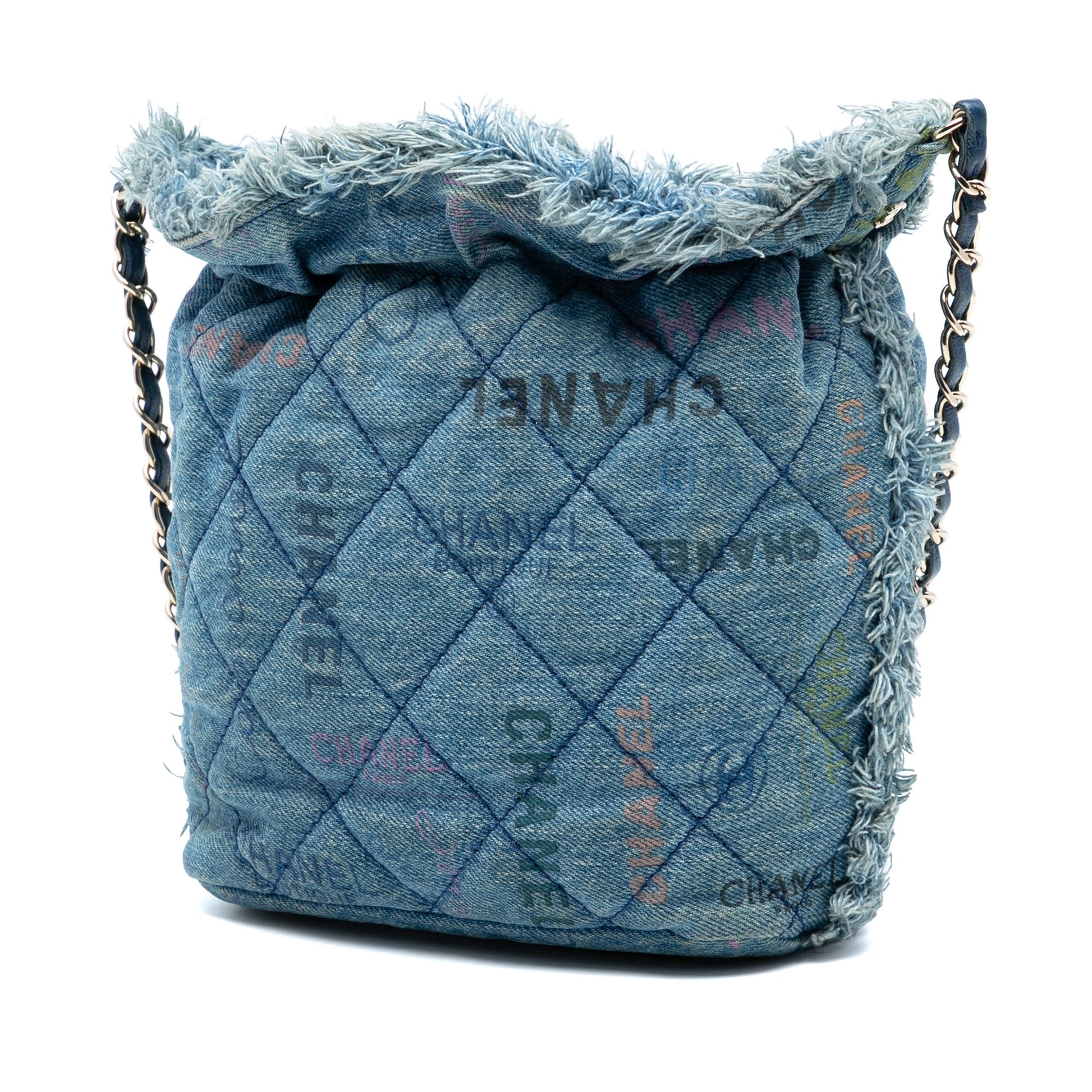 Chanel Medium Quilted Denim Mood Bucket with Chain