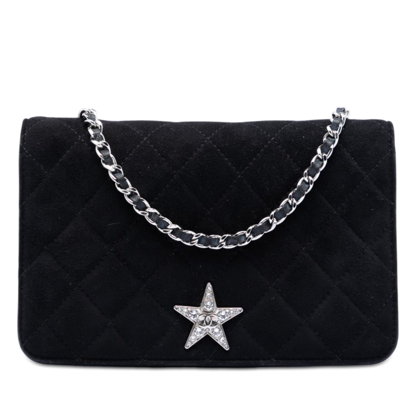 Chanel Quilted Suede Cocostellar Wallet on Chain