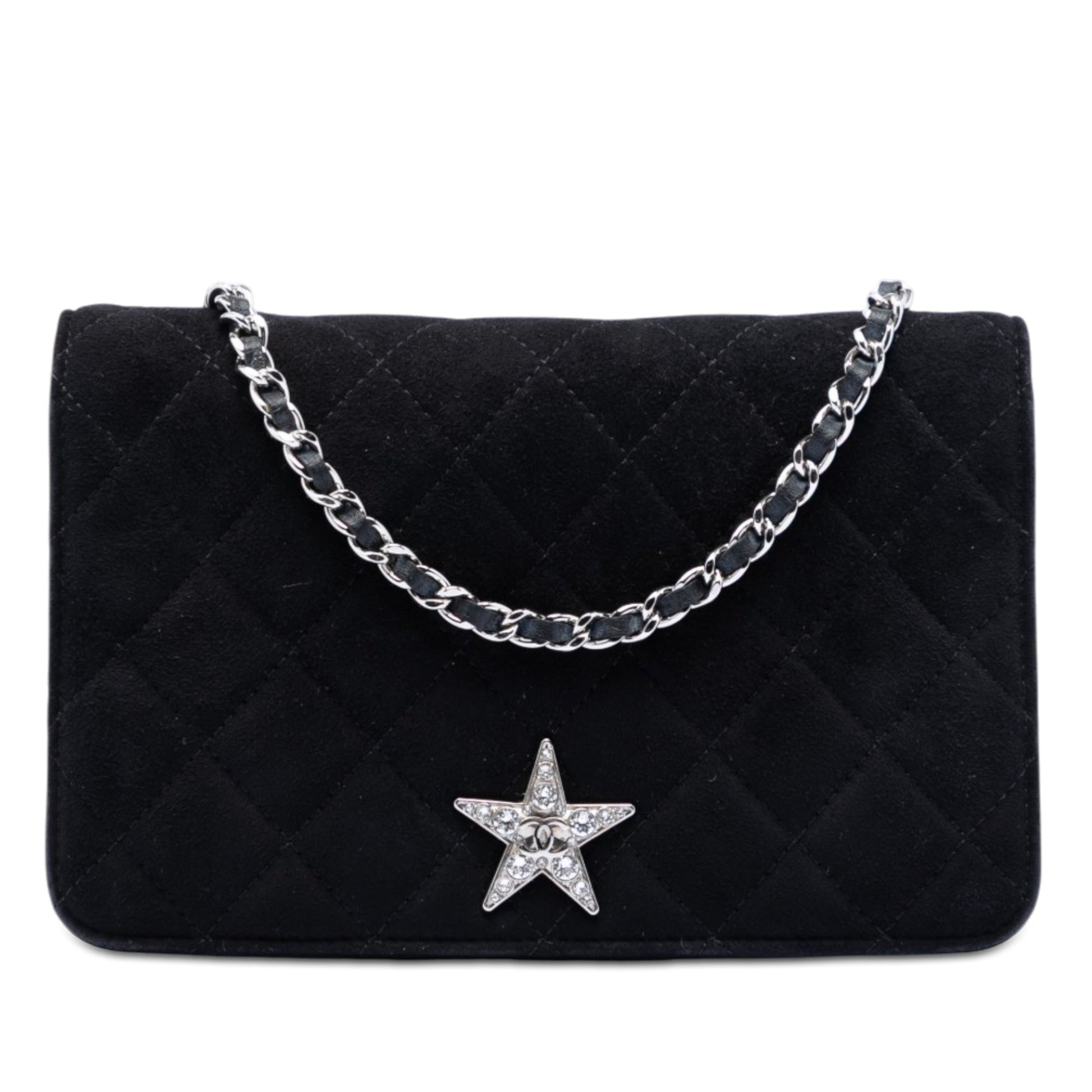 Chanel Quilted Suede Cocostellar Wallet on Chain