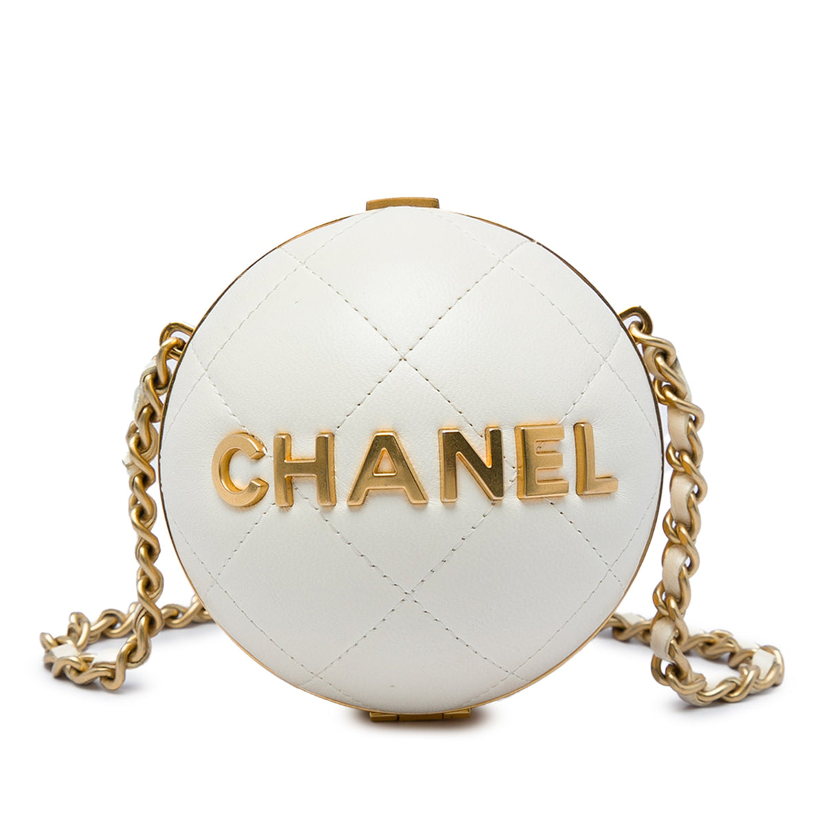 Chanel Quilted Lambskin 22 Sphere Minaudiere Crossbody — White