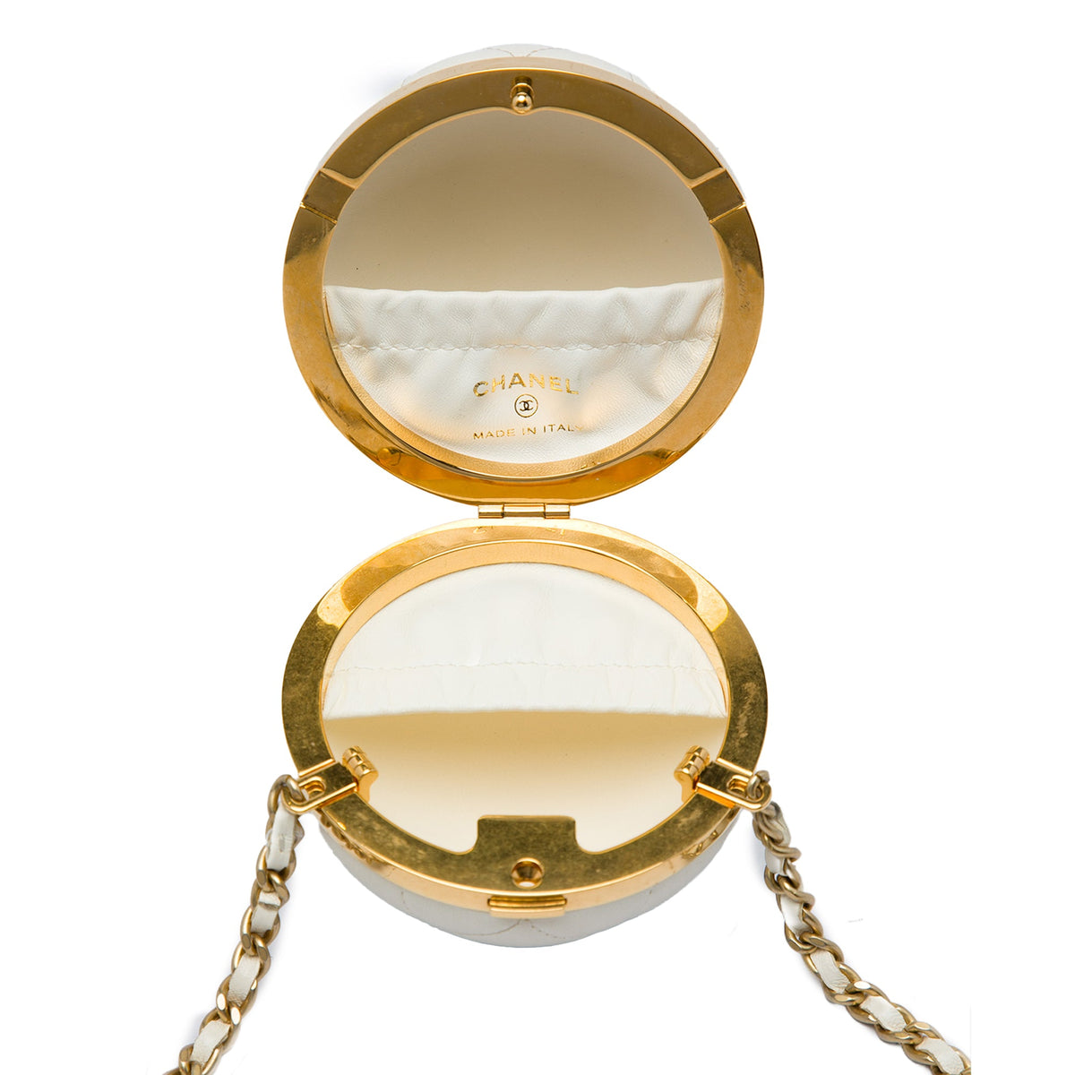 Chanel Quilted Lambskin 22 Sphere Minaudiere Crossbody — White